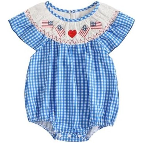 Kayotuas Newborn Baby Girls Smocked Bubble Romper Cute Embroidery Ruffle Gingham Bodysuit Dress Infant Toddler Summer Clothes
