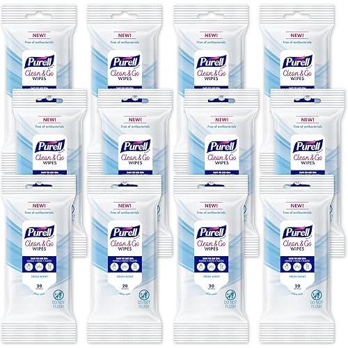 PURELL® Clean & Go Cleaning Wipes, Skin and Surface, Fresh Scent, 20 Count Travel Pack (Pack of 12), 9269-12-CMR