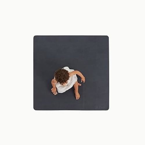 GATHRE Baby Splat Mat for Under High Chair - Wipeable and Water Resistant Leather Splat Mat, Foldable, Anti-Slip, Protective Baby Floor Mat for Mealtime Spill and Playtime Mess (38" x 38" Raven)