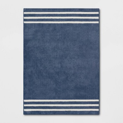Border Striped Kids' Rug - Pillowfort™, Color: Navy, Size: 4'x5'6"