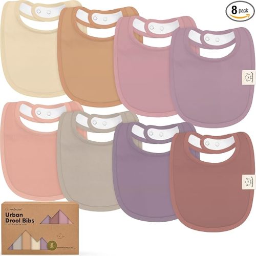 KeaBabies 8-Pack Organic Baby Bibs for Drooling and Teething - Soft Cotton Bibs for Baby Girl, Boy, Extra Absorbent, Easy to Clean & Put On for Toddler, Newborn, Infant 0-24 Months (Mauve)
