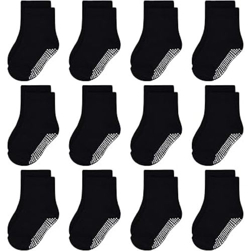GRPSKCOS Baby Socks Non Slip 12 Pairs Toddler Anti Skid Socks for 0-7 Years Infants Little Kids Boys Girls