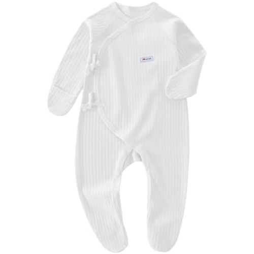 Babefond Newborn Baby Cotton Unisex Onesie, Comfortable Ribbed Long Sleeve Clothes, Baby Boy's Girl's Outfits