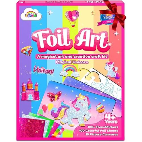 ZMLM Foil Art Kit for Kids - Arts Crafts Fun Mess Free Activity, Gifts for Ages 4 5 6 7 8 9 Girls Boys, Crafts for Kids Creative Birthday Easter Basket Stuffers Gifts Toys (Unicorn)