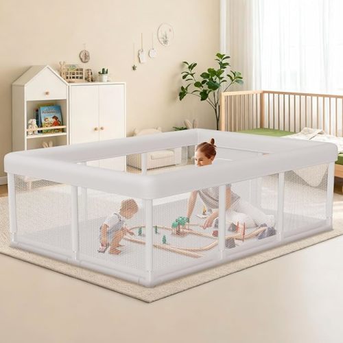 Baby Playpen 74x50 Inch, Play Pens for Babies and Toddlers Baby Fence Play Yards for Indoor & Outdoor with Breathable Mesh Anti-Fall Playpen (74"x50")
