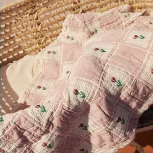 Bella Tulipes Organic Cotton Blanket | Pink
