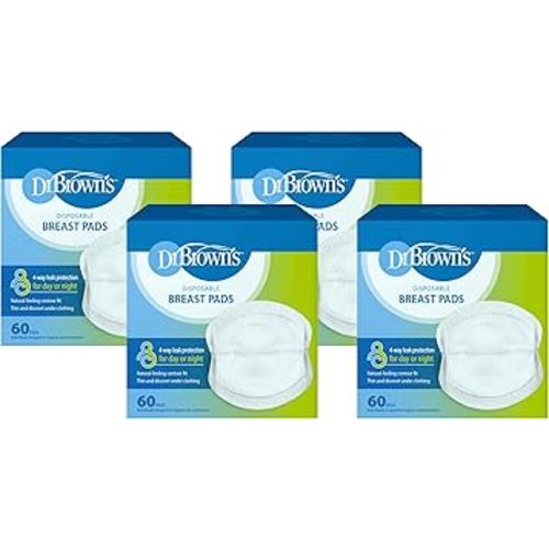 Dr. Brown's Disposable One-Use Absorbent Breast Pads for Breastfeeding and Leaking - 240 Pads (Pack of 4)