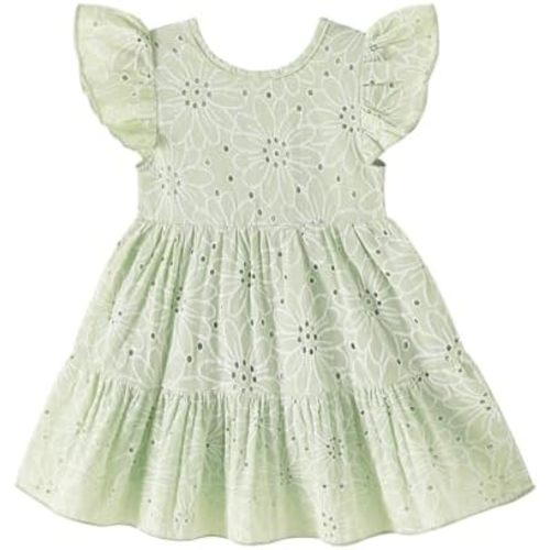 YOUNGER TREE Toddler Baby Girl Boho Dress Linen Ruffle Sleeveless Casual Dress Kids Solid Floral Summer Beach Sundress