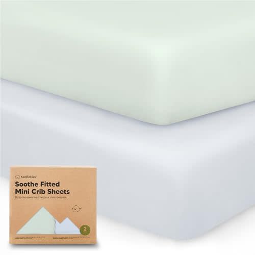 2-Pack Mini Crib Sheets Fitted - 38x26 Pack N Play Sheets for Pack and Play Mattress, Organic Cotton, Soft & Breathable Playard Bedding, Neutral Mini Toddler Bed Cover for Boys, Girls (Cove)