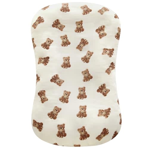 LifeTree Muslin Baby Lounger Cover, Newborn Slipcover Lounger Cover for Boys Girls Infant, Soft 70% Viscose from Bamboo and 30% Cotton, Cover Only, Bear Pattern, 30.7in x 20in