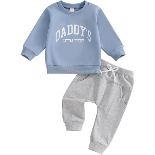 Kupretty Toddler Baby Boy Fall Winter Clothes Letter Graphic Long Sleeve Sweatshirt Pullover Tops + Joggers Pants Outfit Set