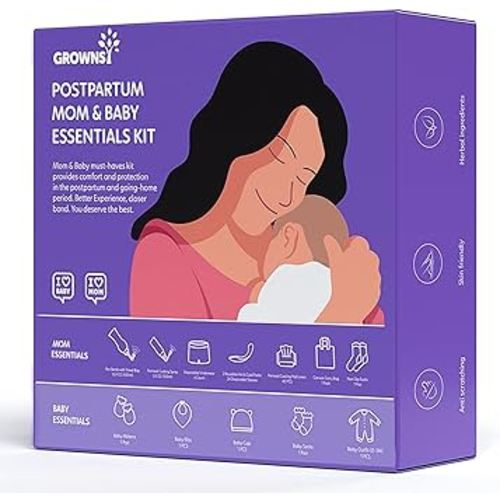Postpartum Mom & Baby Essential Kits, Postpartum Recovery Kit for Labor &Delivery with Hospital Essentials for Women After Birth with PERI Bottle, Herbal Cooling Spray, Herbal Cooling Liner