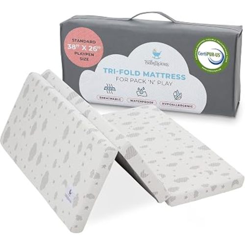 Pack and Play Mattress Topper | 38" x 26" Trifold Soft Foam