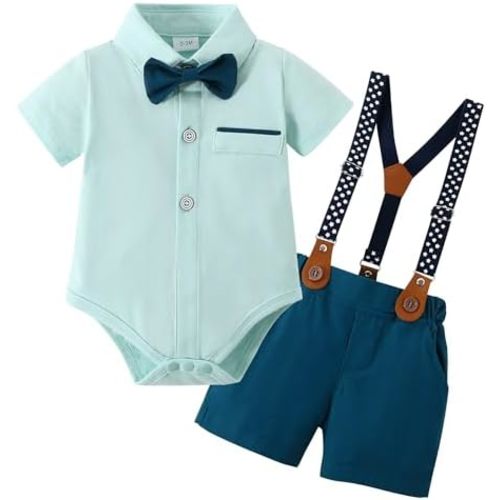 ZOEREA Baby Boy Clothes Suit Infant Short Sleeve Gentleman Outfits Dress Shirt+Bowtie+Suspender Shorts 0-18M
