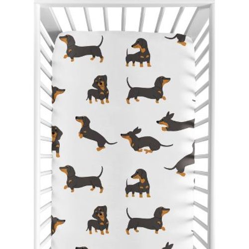 Sweet Jojo Designs Boy, Girl, Unisex/Gender Neutral Baby Fitted Crib Sheet Cartoon Puppy Brown and White