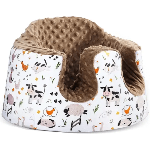 Seat Cover Compatible with Bumbo and Nuby Seat, Removable Breathable Baby Floor Seat Cover for Boys and Girls, Seat Not Included (Brown Farm)