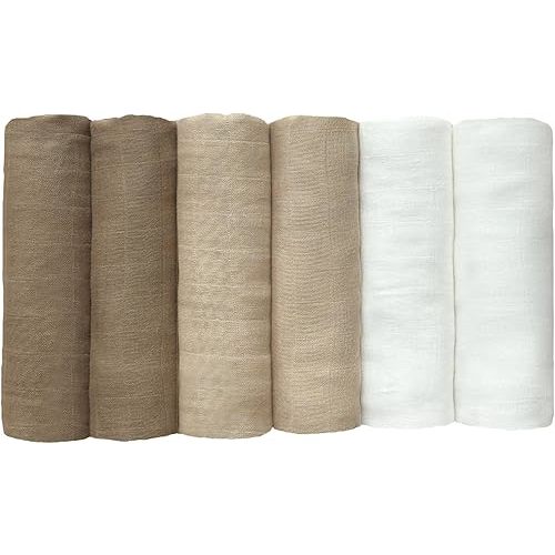 Muslin Swaddle Blankets 6 Pack, Newborn Baby Receiving Blankets, Soft Breathable Baby Wrap for Boys and Girls, Absorbent Infant Swaddling Blankets, 27.5 x 27.5 Inches (Beige)