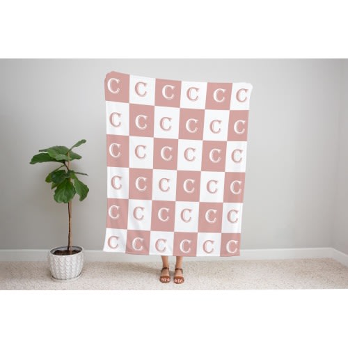 Custom Initial Name Blanket, Checkered Custom Blanket,, Personalized Plush Throw, Letter Monogram Blanket,  Present Minky Blanket