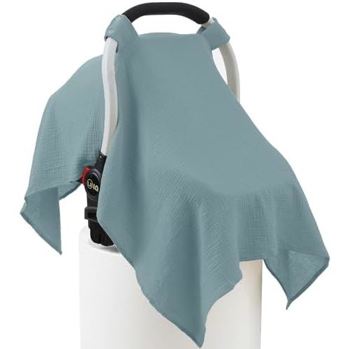 100% Muslin Cotton Car Seat Cover Baby, Carseat Canopy Cover, Universal Fit Stroller Covers for Boys and Girls (Blue)
