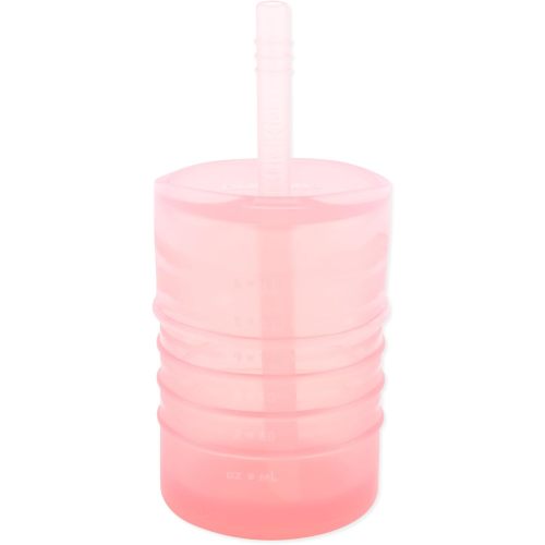 Bumkins Baby and Toddler Cups, Sippy Cup with Straw, Spill Proof, Transition Cup for Babies Ages 1 Year, Safely Sip from Lid, Straw or Cup, First Year Supplies, Platinum Silicone, Holds 7oz, Pink