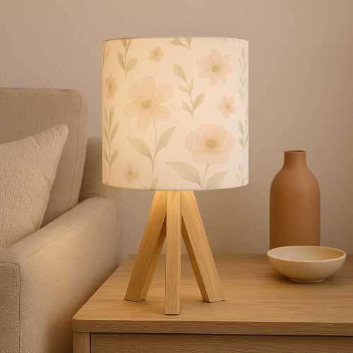 Floral Nursery Lamp with Wooden Tripod Base, Custom Baby Room Night Light, Soft Pastel Flower Lampshade, Cozy Bedside Lighting Gift 2025
