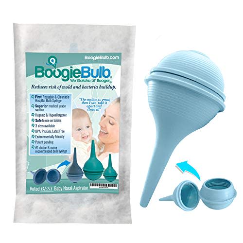 BoogieBulb Baby Nasal Aspirator and Booger Sucker for Newborns Toddlers & Adult - BPA Free - Blue 2 Ounce Bulb Syringe - Safe Nose Cleaner - Cleanable & Reusable Ear Syringe Nose Sucker