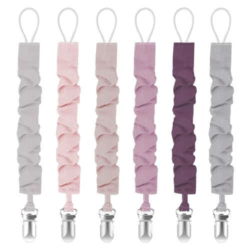 Tender Babe Pacifier Clips for Baby Girls and Boys, Pacifier Holders for Teething Relief and Baby Essentials, Safe for Newborns (6 Pack)
