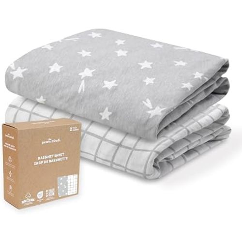 Organic Cotton Bassinet Sheets Boy Girl - 2pk Fitted Baby Bed Sheets, Grey