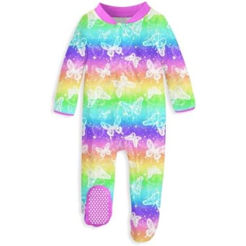 uideazone Baby Girls Footed Pajamas Zip-Front One-Piece Sleeper Non-Slip Footie Cute Pattern Jumpsuit PJs 0-12 Month