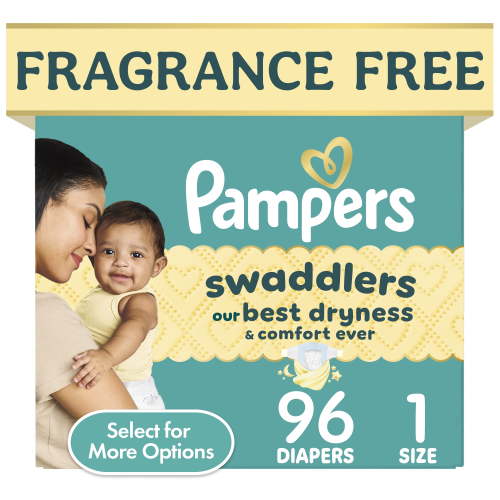 Pampers Swaddlers Diapers, Size 1, 96 Count for Newborns and Infants
