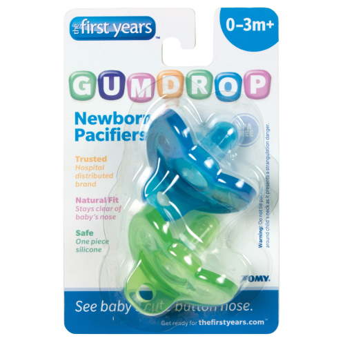 RC2 The First Years Gumdrop Pacifier, Blue/Green, Newborn, 2 Pk