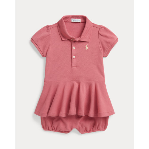 Stretch Mesh Peplum Polo Shortall
