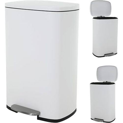 MKDLUFEI Kitchen Trash Can Fingerprint-Proof Stainless Steel Trash Can with Silent Lid and Removable Inner Bucket for Kitchen Office and Bathroom Gabage Can 50L/13 Gallon Trash Can Kitchen