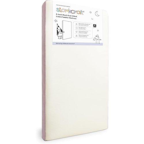 Storkcraft 6-Inch Mesh Grow-with-Me Crib & Toddler Mattress – GREENGUARD Gold Certified, Dual-Sided Mattress for Baby Cribs & Toddler Beds with Premium Mesh, Machine-Washable Cover, Made in The USA