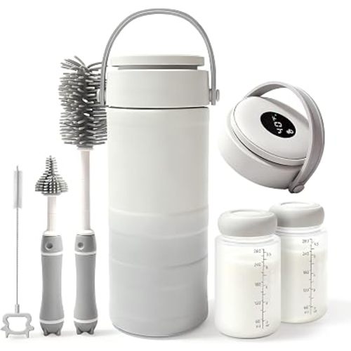 Enfriador portátil de leche materna - Enfriador de leche materna HOKORIIKU de 22 onzas con pantalla de temperatura, enfriamiento total de 360° que se mantiene fresco 24 horas, gran capacidad para viajes/exteriores, el juego incluye + cepillo 2 botellas de