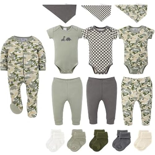 The Peanutshell 15pc Baby Clothes Set - Newborn, 3-6, 6-9 - Offroad Dino
