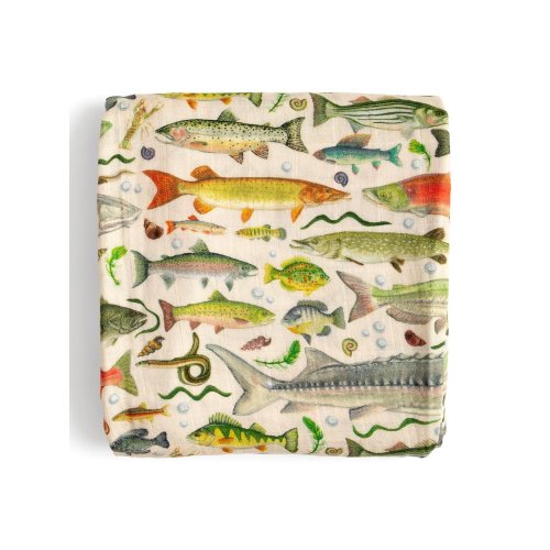 Freshwater Fish Muslin Baby Swaddle Blanket - 1canoe2