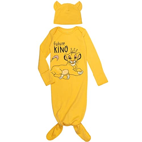 Disney Knotted Long Sleeve Swaddle Sleeper Gown & Knotted Hat - Lion King, Winnie The Pooh & Monsters Inc.