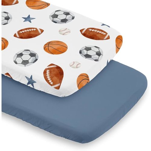 Sweet Jojo Designs 2-Piece Baby Bassinet Sheets Set (Vintage Sports Theme) for Boys, Infant Newborn Nursery, Oval, Rectangle & Hourglass Mattress (Sport Themed, Soccer, Football, Baseball, Basketball)