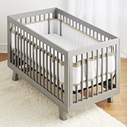 BreathableBaby Breathable Mesh Liner for Full-Size Cribs, Deluxe 4mm Mesh, Natural Linen (Size 4FS Covers 3 or 4 Sides)