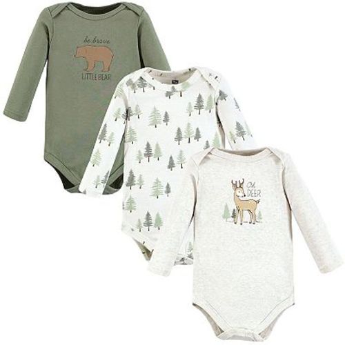Hudson Baby Infant Boy Cotton Long-Sleeve Bodysuits, Forest Deer 3-Pack, 3-6 Months