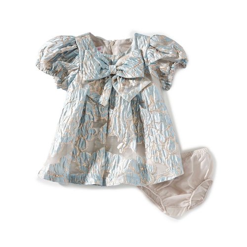 Bonnie Jean Baby Girls Cap-Sleeve Metallic Textured-Floral Jacquard Fit-And-Flare Dress