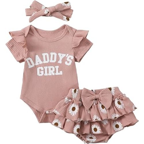 Tsnbre Newborn Baby Girl Clothes Daddys Girl Short Sleeve Romper Floral Shorts Headband Infant Summer Outfits
