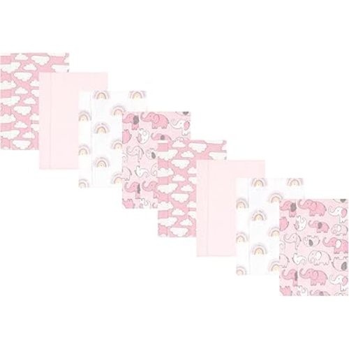 Hudson Baby Cotton Poly Flannel Burp Cloths Multipack, Girl New Elephant 8-Pack, One Size