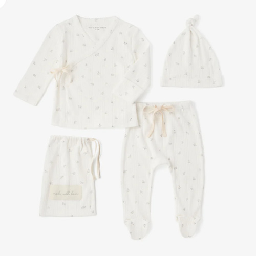 White Floral Organic Cotton Pointelle Layette 2 Pc Gift Set