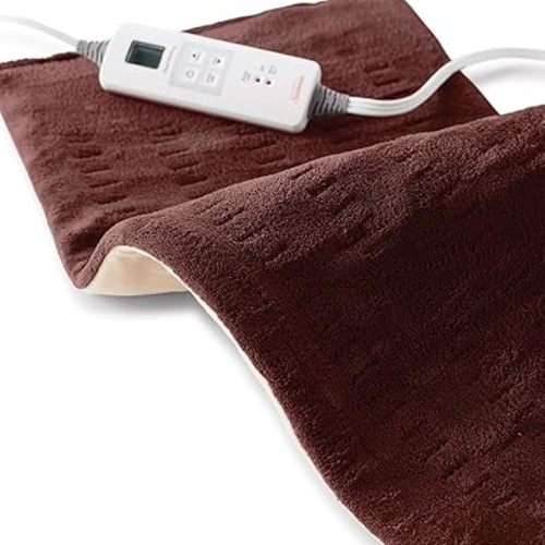 Sunbeam XL Back Neck and Shoulder Heat Therapy 12 x 24 with Auto Shut Off 6 Settings Machine-Washable Comfortable Microplush Fabric - Burgundy