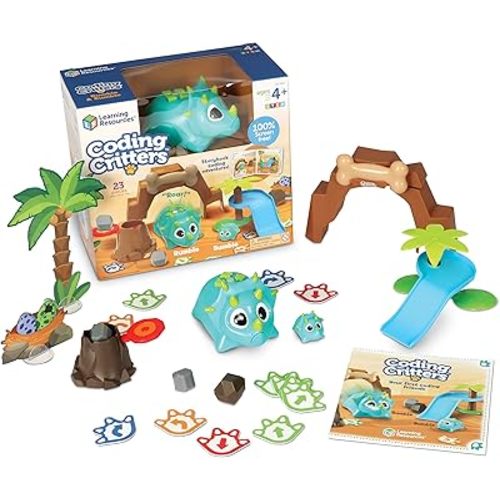 Learning Resources Coding Critters Rumble & Bumble - 23 Pieces, Ages 4+, Educational Learning Games, Screen-Free Early Coding Toy For Kids, Interactive STEM Coding Pet
