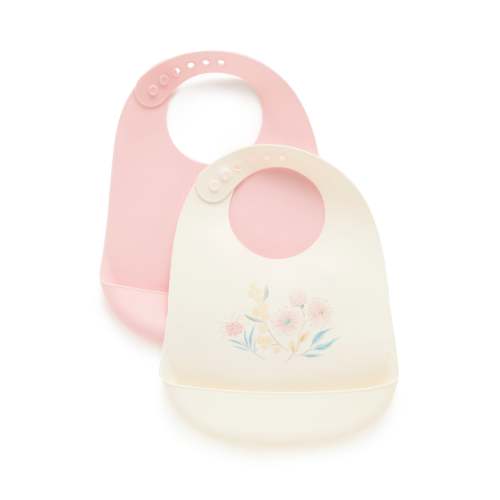 Purebaby Silicone Feeding Bib 2 Pack - Blossom