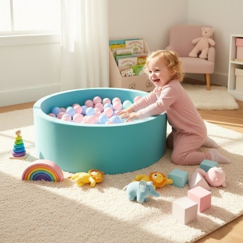 BoPeep Kids Ball Pit 90x30cm Foam Ocean Play Pool – Blue/Grey/Pink, with 200 Balls (Optional) - Blue with 200 Balls