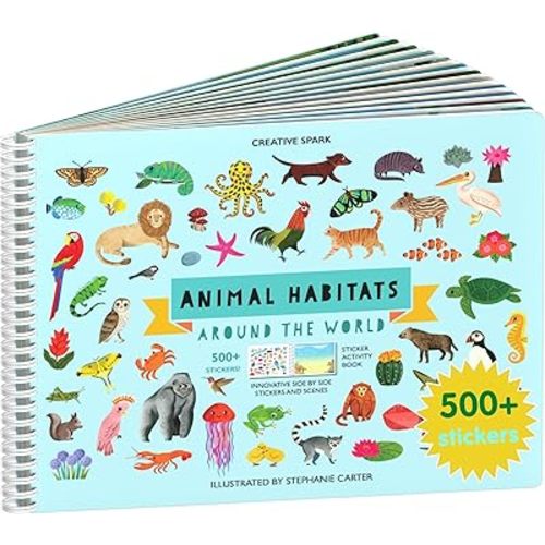 Cupkin Animal Sticker Book Activity for Kids, Toddler Airplane Travel Essentials, 500+ Habitat Stickers for Kids + 12 Scenes + 12 Coloring Book Pages, Animal Lover Gift, Childrens Crafts for Ages 2-8